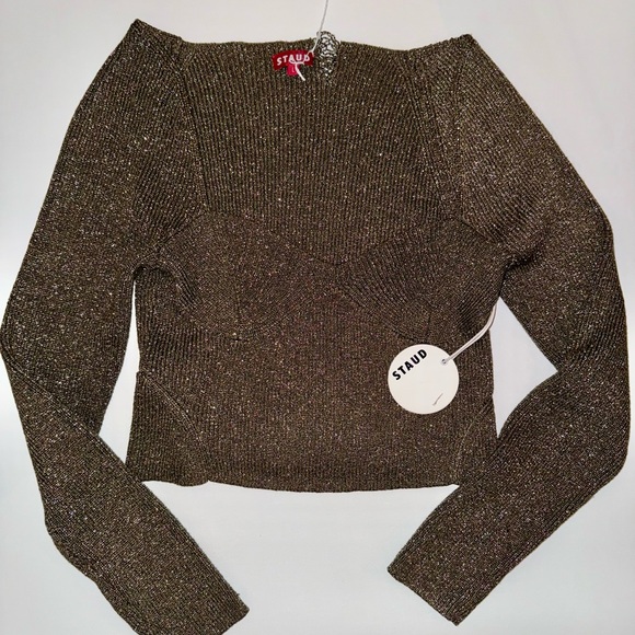 NWT Staud Gold Metallic Long Sleeve Women's Top - Picture 2 of 4